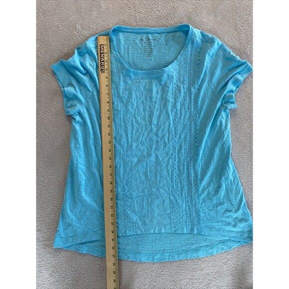 Chico's Shirt 2 Women's Large Eyelet Front Short Sleeve Tee T Shirt Solid Blue - Picture 3 of 9